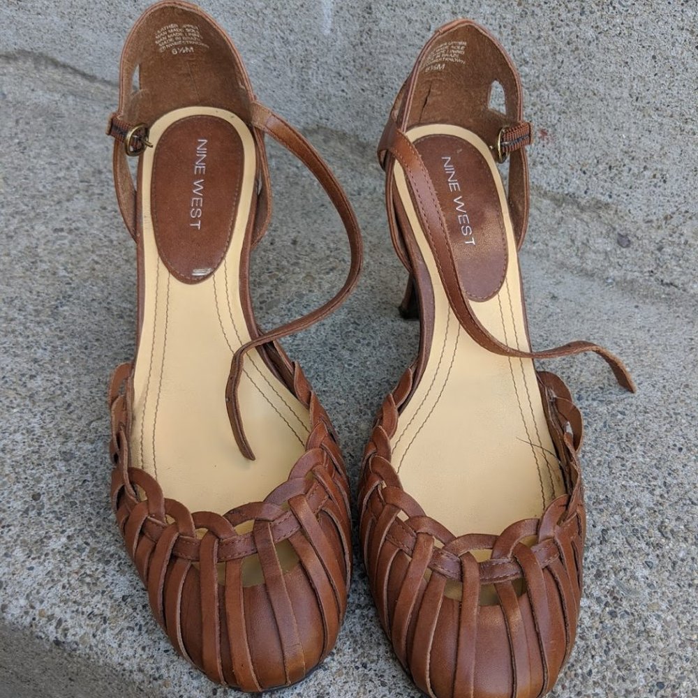 Nine West Leather Woven Slingback Mary Jane, Sz6.5